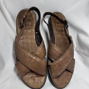 Stuart Weitzman Criss Cross Croc Like Texture Slingback Sandals